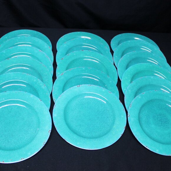 LAURIE GATES Melamine Plates STUDIO CALIFORNIA 9" Teal Blue Green Rustic - Picture 1 of 11